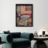 This Calls for Champaigne - Hand-Made Dimensional Art Collage, Under Glass, Encased on a Black Shadowbox Frame